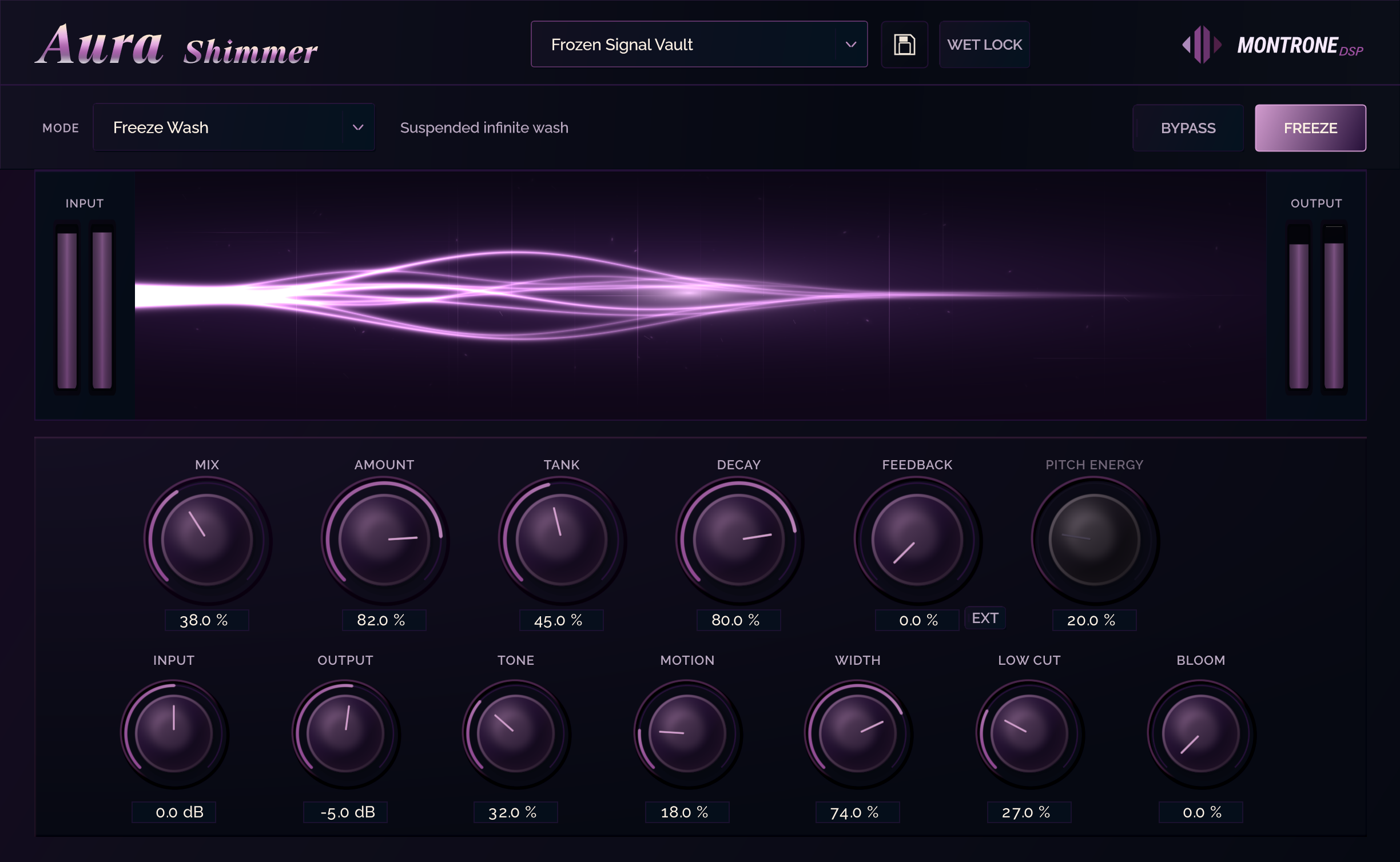 Aura Shimmer full interface in Freeze Wash mode, licensed and ready