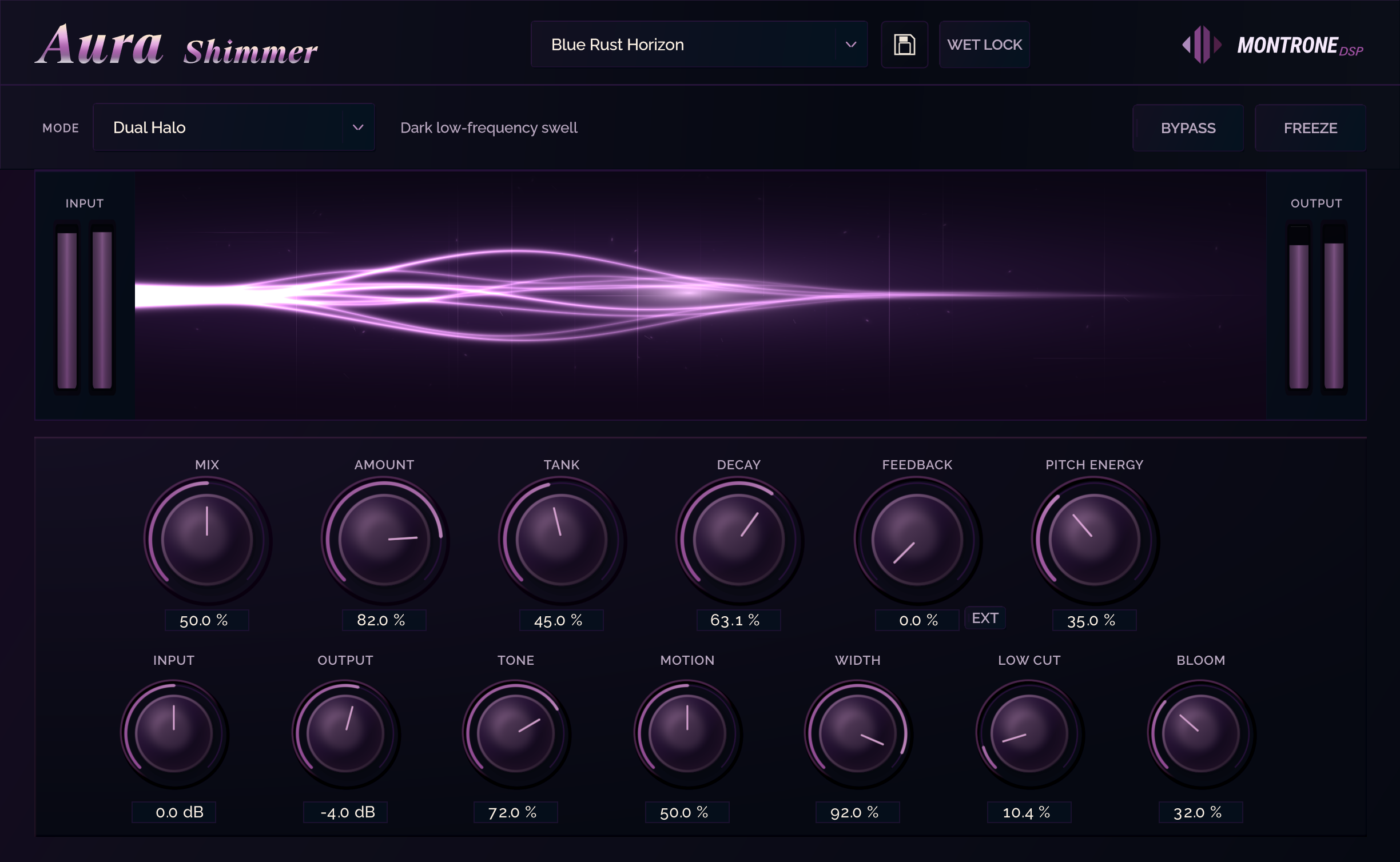 Aura Shimmer interface with Dual Halo mode and active visualizer