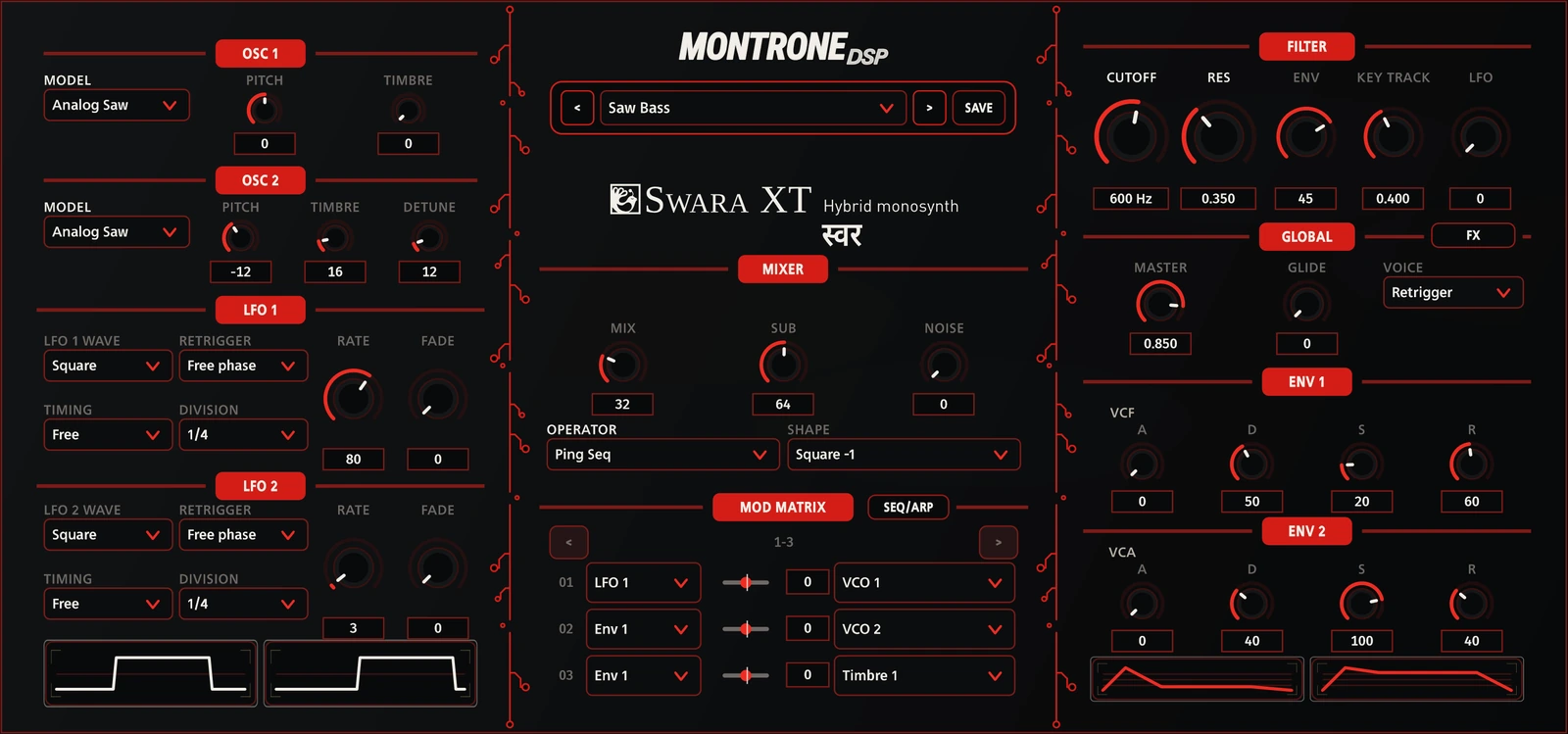 SWARA XT — Rosso Corsa skin, MontroneDSP mark